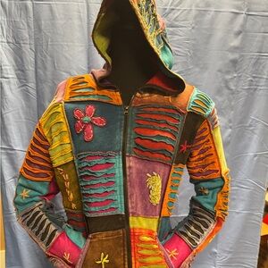 Colorful Patchwork Women's Hooded Jacket with pockets
size large